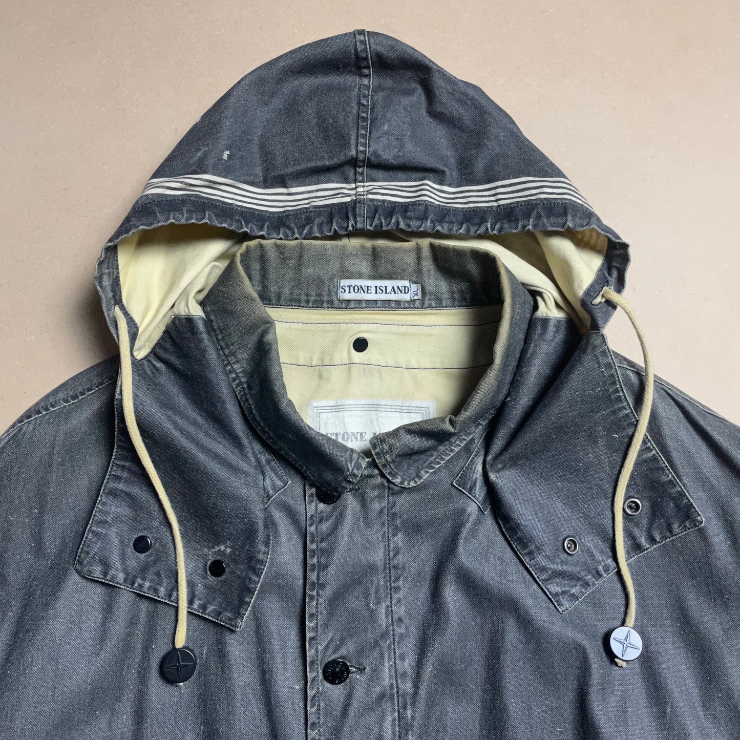 S/S 1986 Charcoal Grey Sail Cloth Marina Spell Out Hooded Coach Jacket