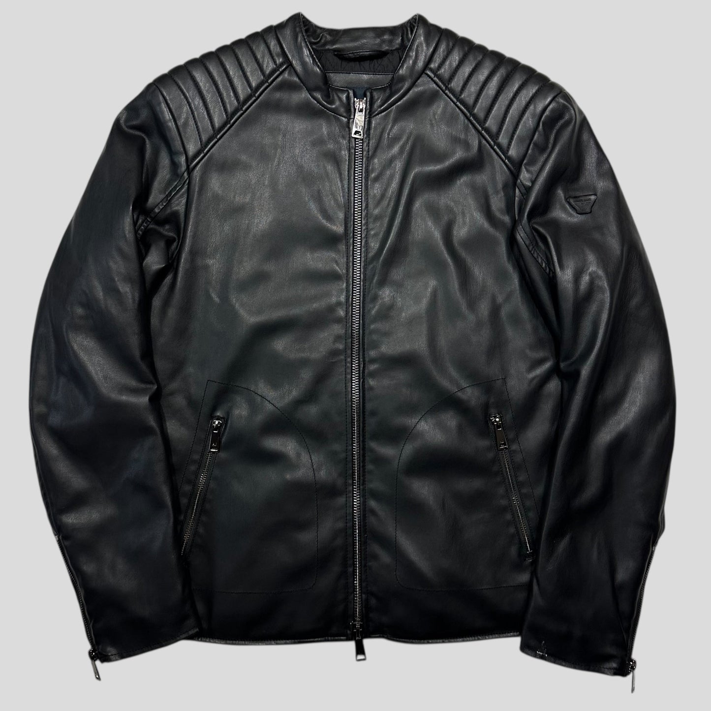 Armani Jeans Faux Leather Padded Moto Biker Jacket - M/L