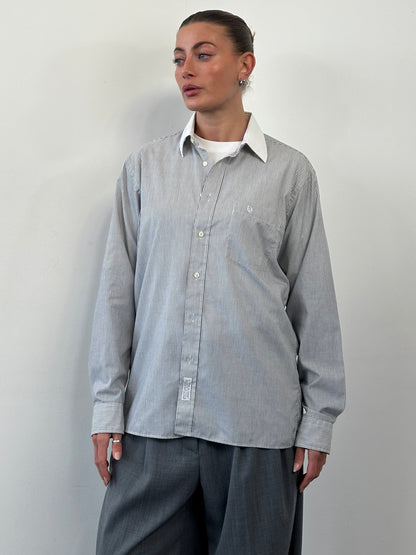 Christian Dior Chemise 1990s Cotton Stripe Logo Shirt - L