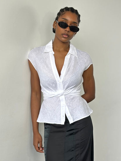 Max Mara 2000s Pure Linen Sleeveless Wrap Shirt - S/M