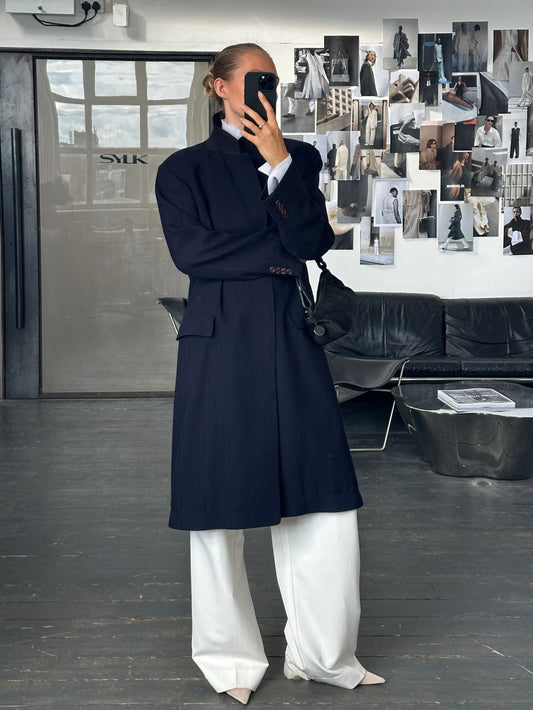 Christian Dior 1990s Pure Wool Concealed Placket Coat - XL