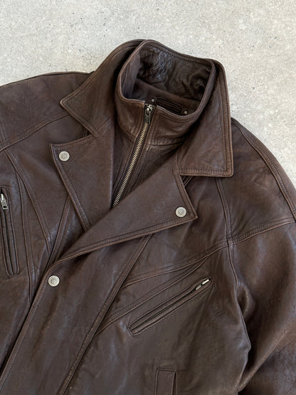 Vintage 1990s High Neck Bomber Leather Jacket - XL