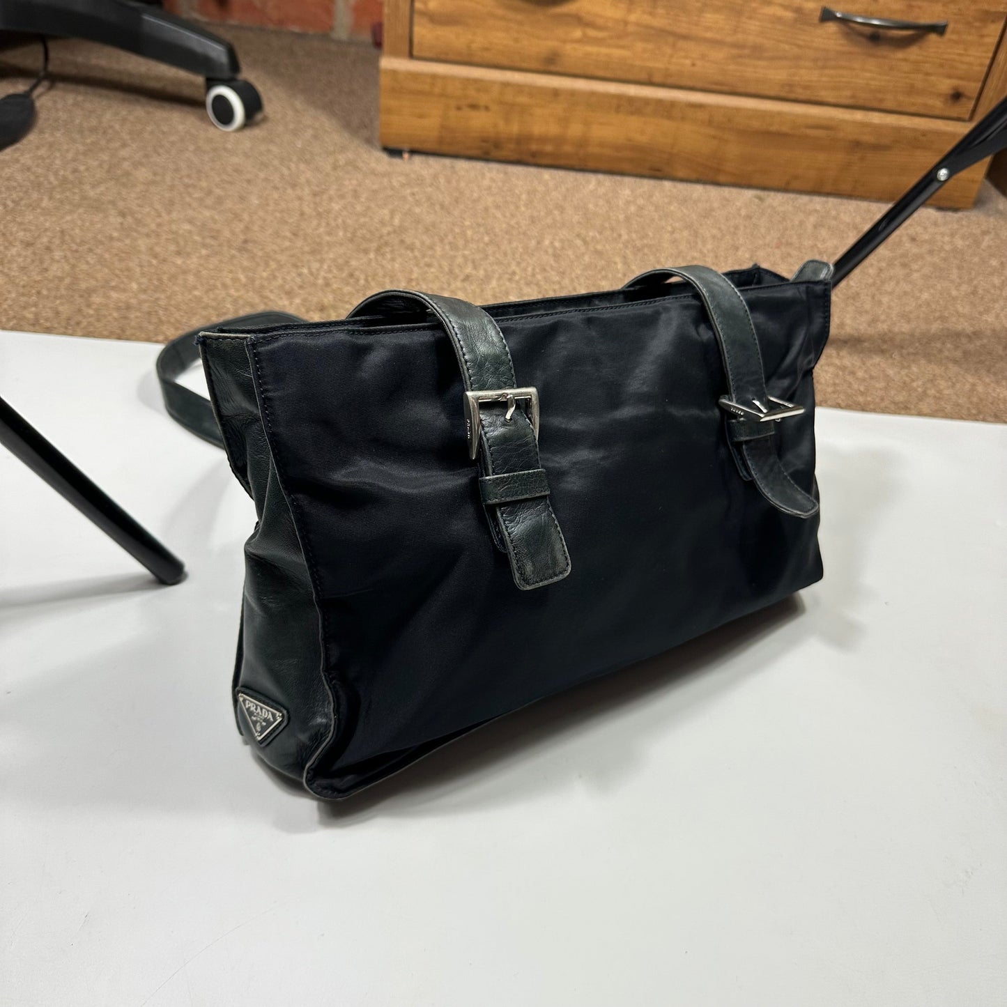 Prada 00’s Nylon + Leather Plaque Logo Shoulder Bag