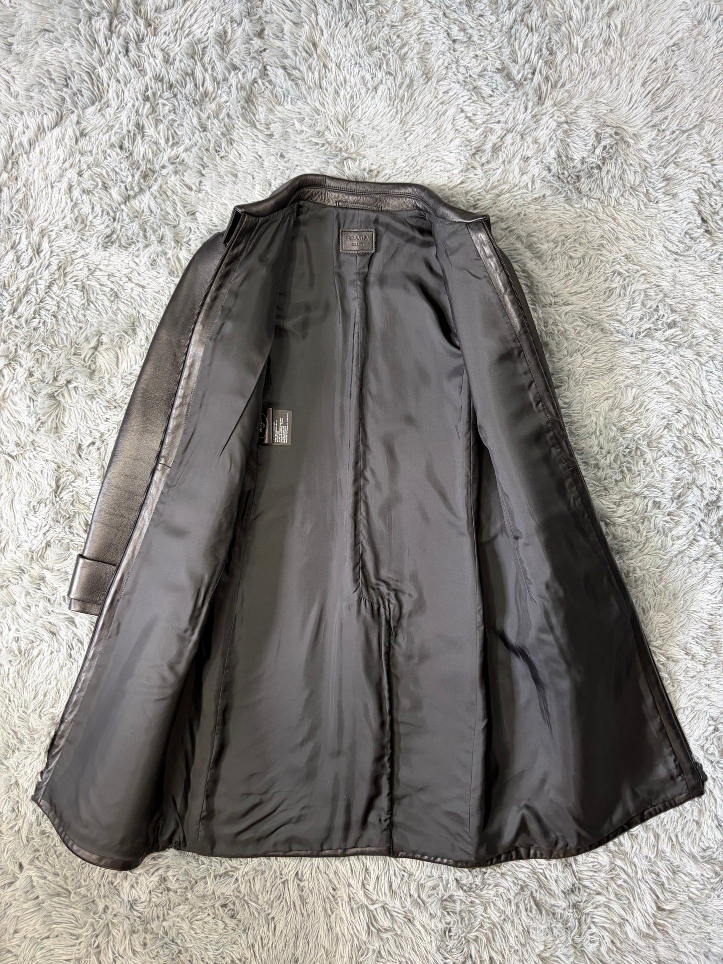 Prada 2018 Race Logo Leather Belted Trench Coat - IT40 | O/S, Black