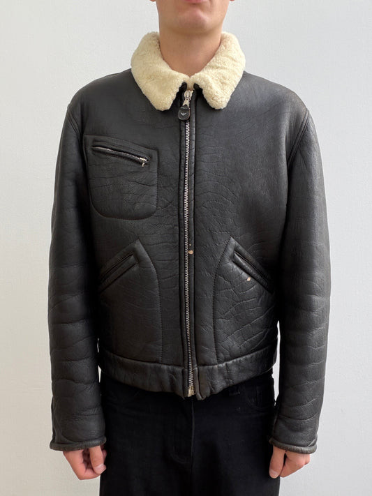 Armani Jeans 90s Sheepskin Leather Jacket | O/S, Black