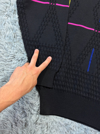 Gianni Versace 1991 Lines & Diamonds Geometric Heavy Knit - M/L | O/S, Multicoloured