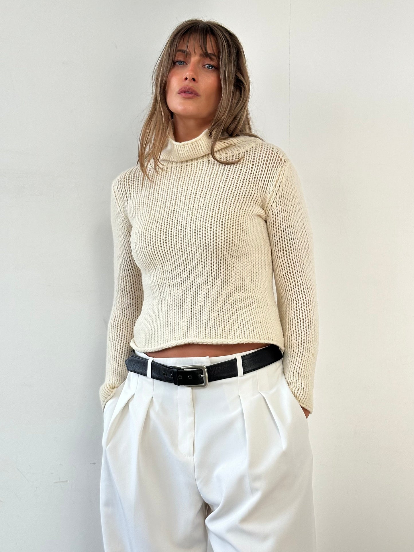 Max Mara Weekend Wool Knitted Crop Roll Neck Jumper - S