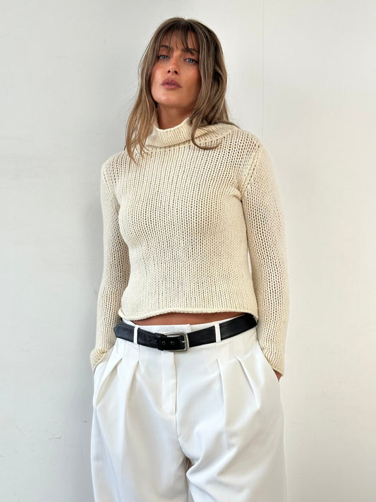 Max Mara Weekend Wool Knitted Crop Roll Neck Jumper - S