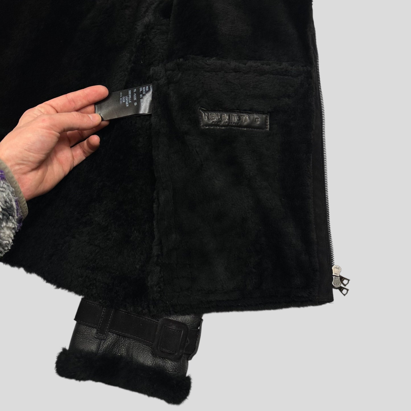 Neil Barrett Leather Lambskin Shearling Asymetrical Biker Jacket - S | Default Title, Black