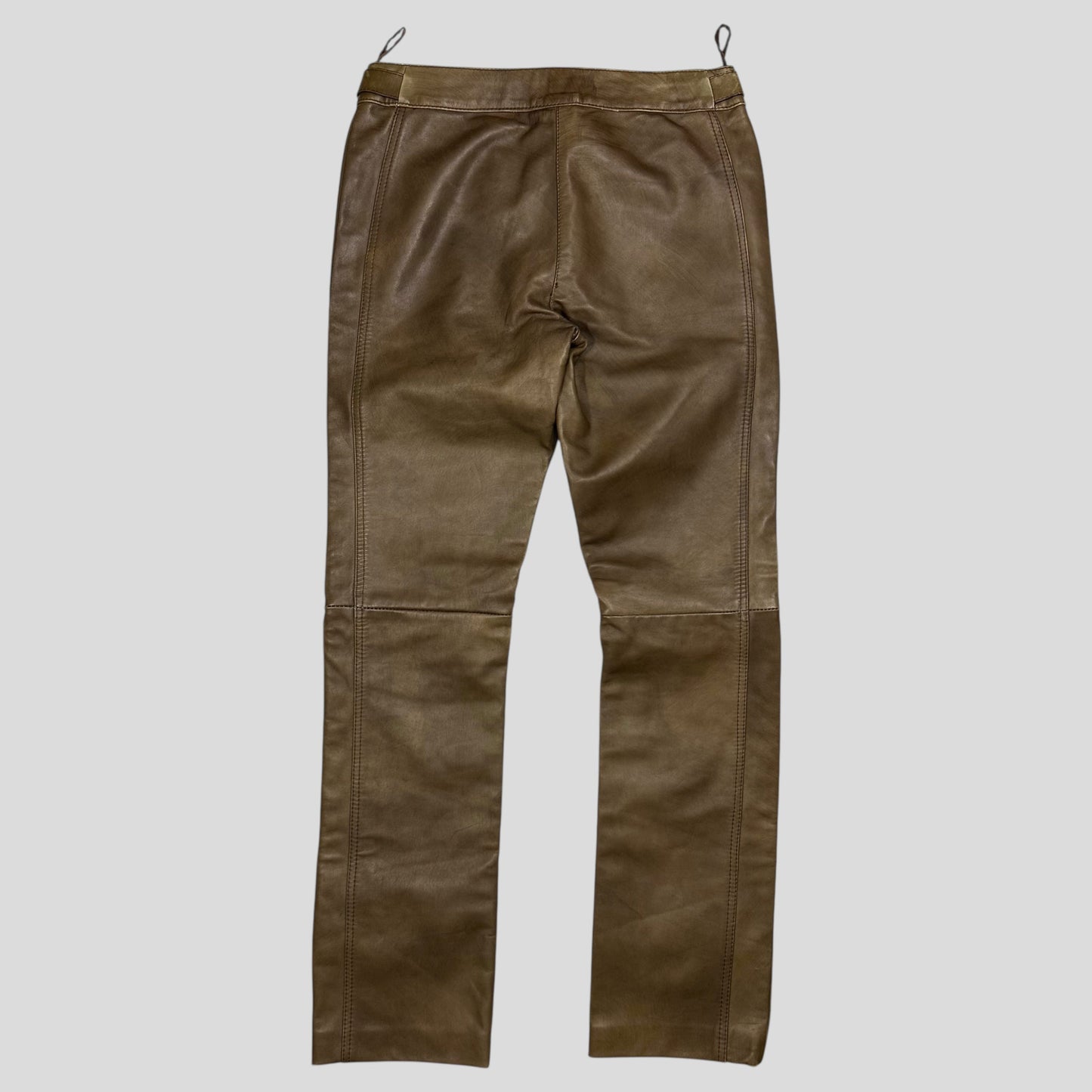 Prada Milano 00’s Khaki Brown Leather Moto Trousers - IT40