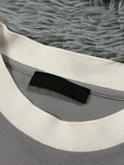 Prada 2017 Double Logo Grey Bi-colour Pique Cotton T-Shirt - M | O/S, Multicoloured