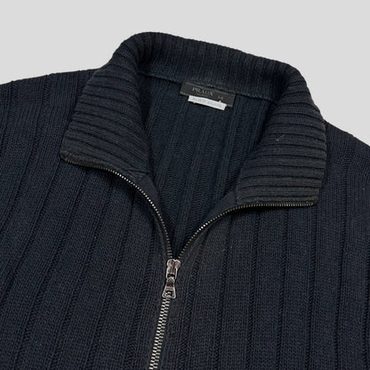 Prada Milano 2009 Ribbed Cotton Textured Navy Cardigan Jacket - L | Default Title, Navy
