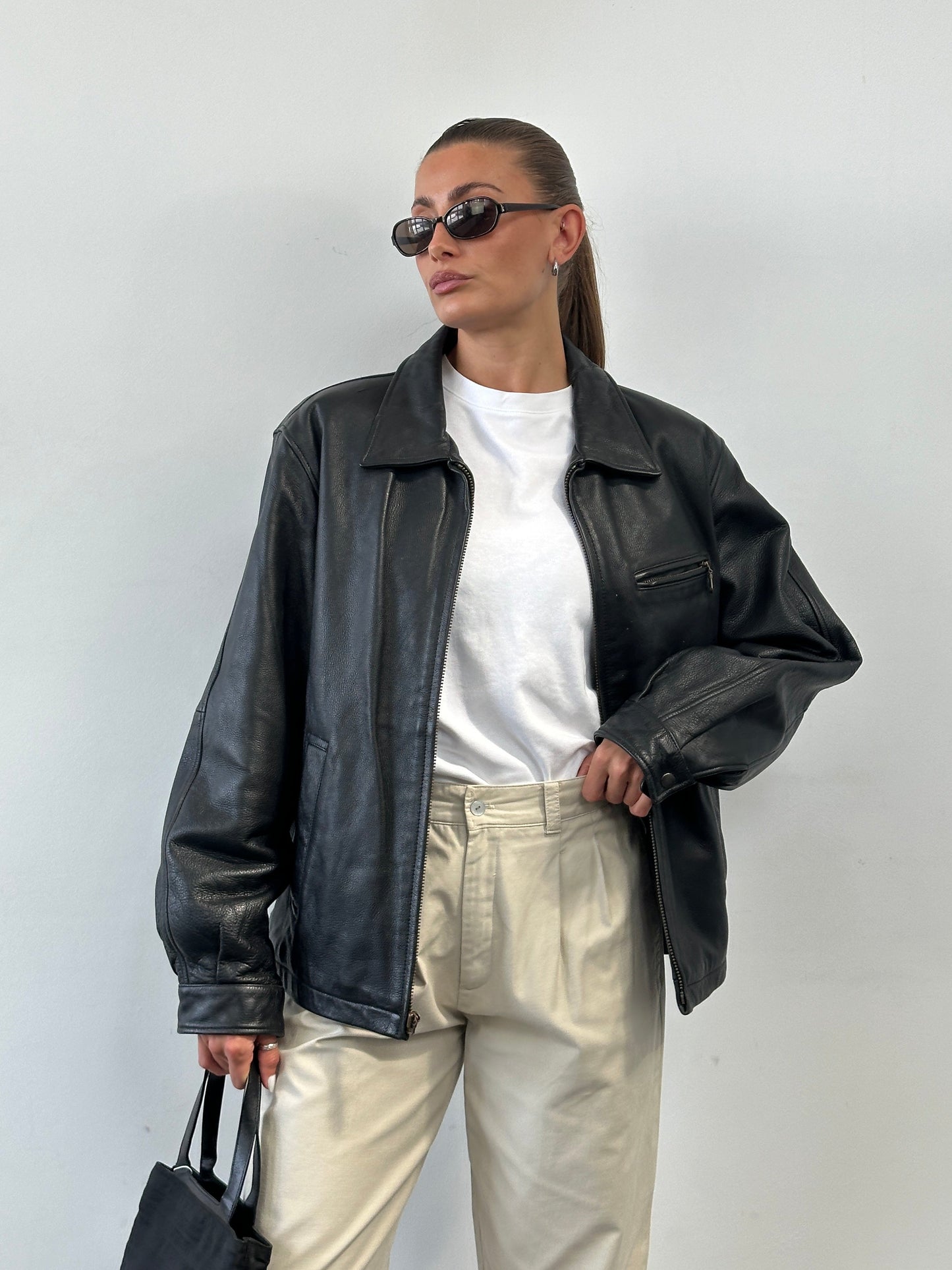Vintage Minimal Leather Jacket - L