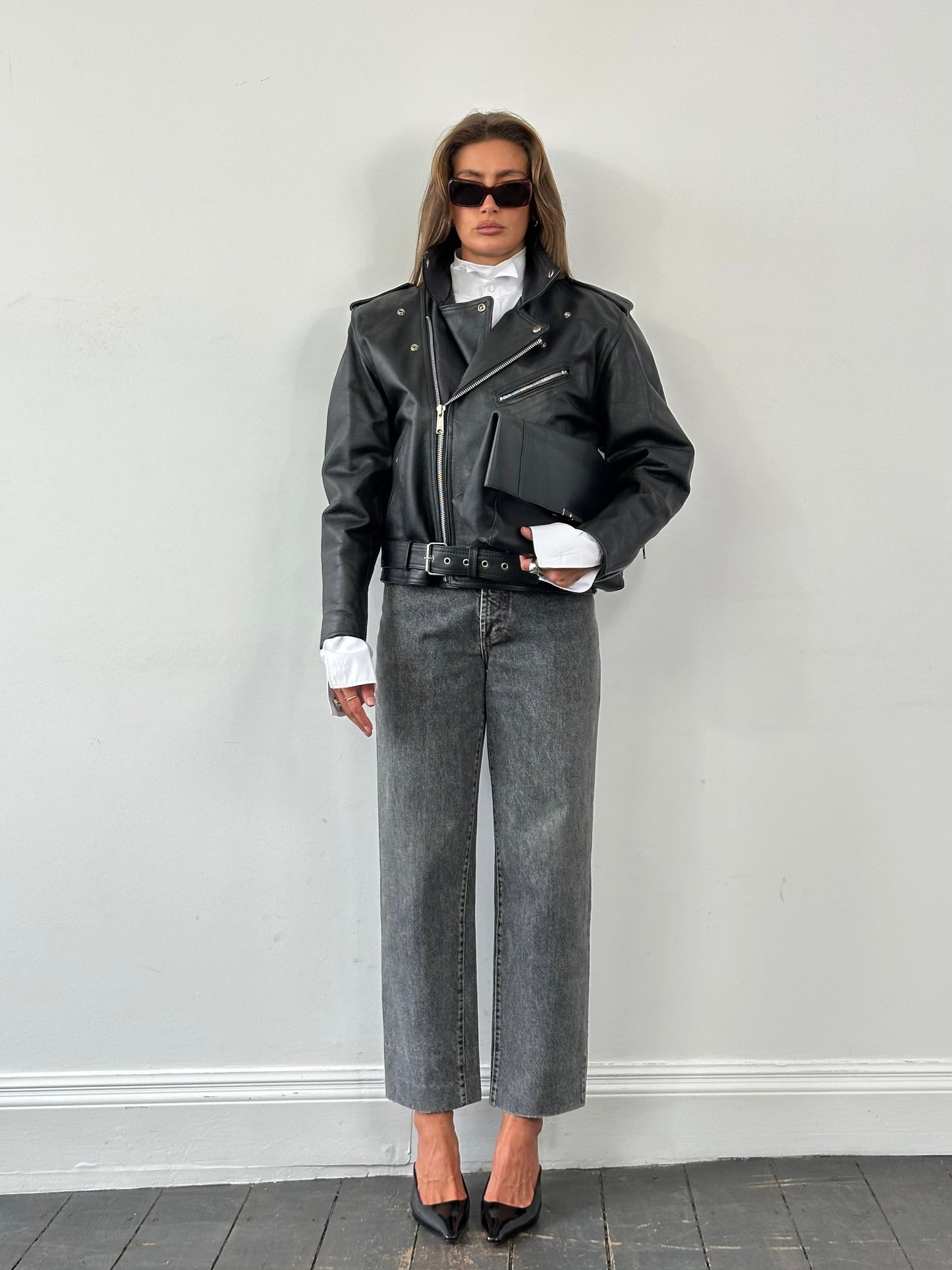 Vintage 1990s Leather Biker Jacket - M