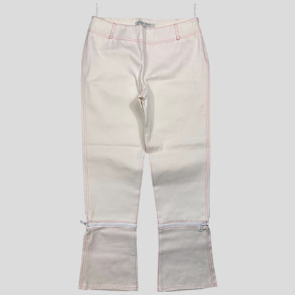 Miu Miu SS00 White and Pink Contrast Stitch Zip-off Bell Trousers - IT42 | Default Title, Pink