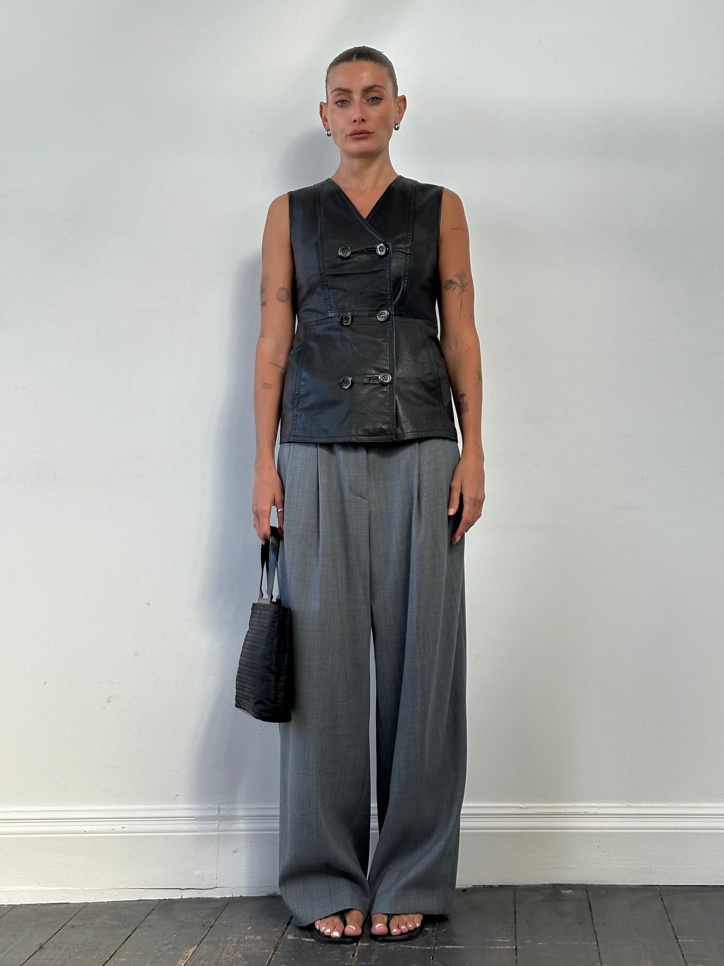 Vintage Double Breasted Leather Waistcoat - S