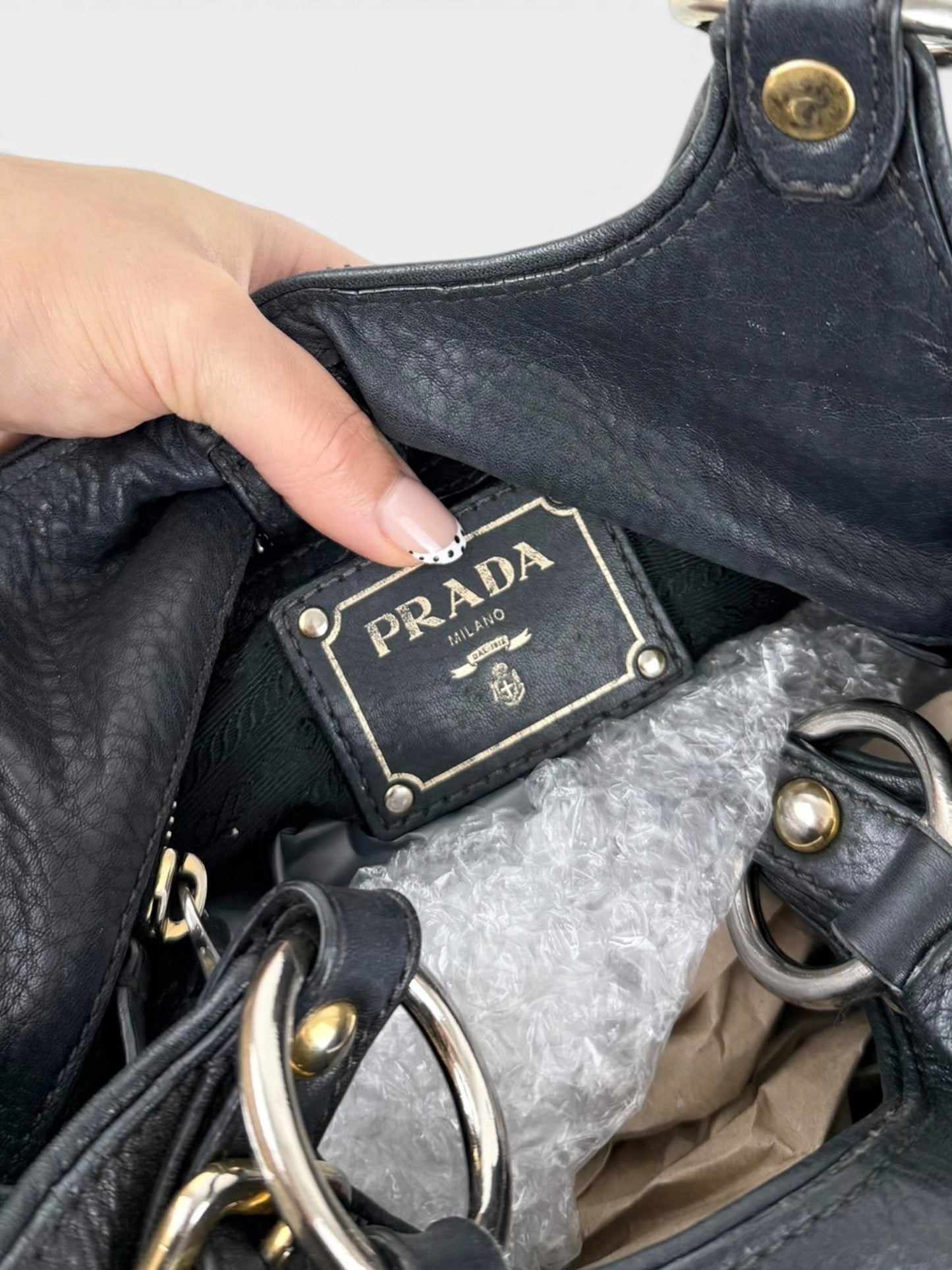2010s Prada Milano Vitello Daino Navy Hobo Handbag | O/S, Multicoloured