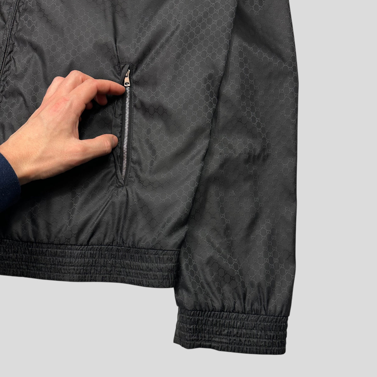 Gucci 2012 Nylon Monogram GG Web Logo Bomber Jacket - IT52 (L) | Large, Black