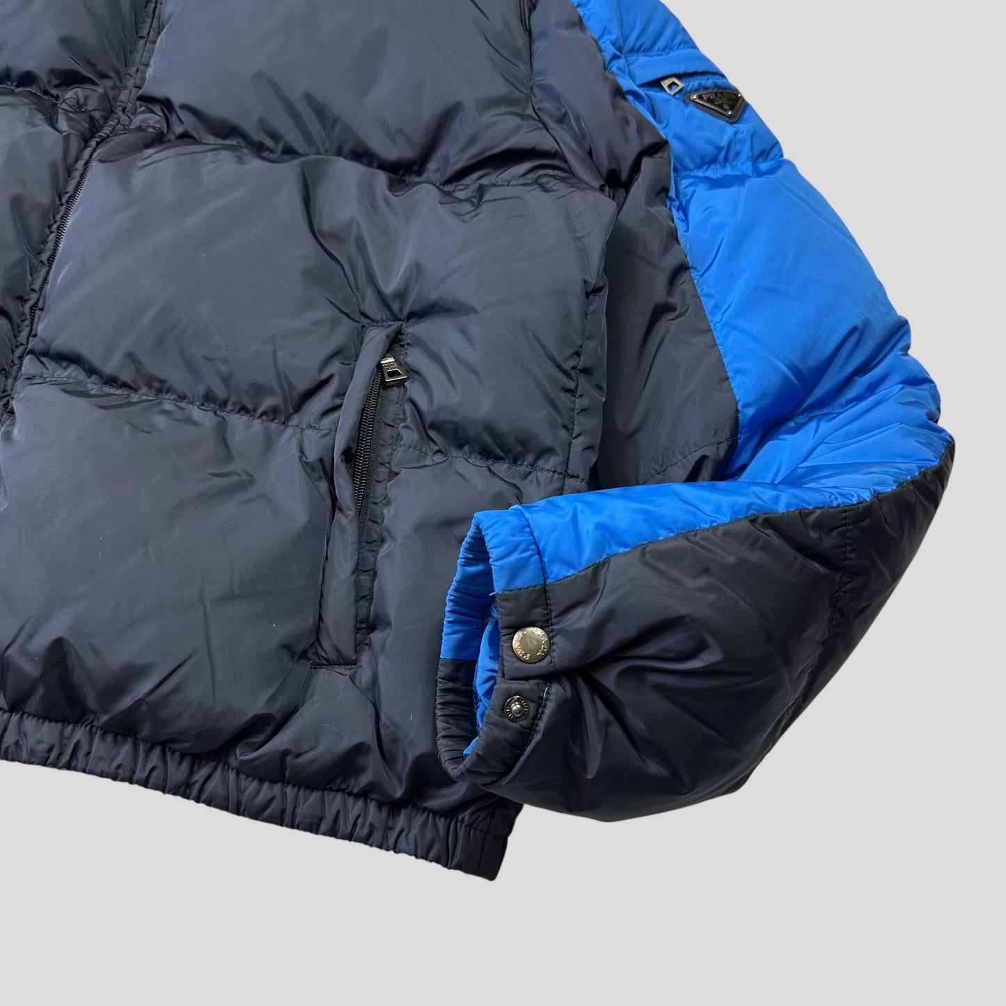 Prada 2012 Plaque Logo Bi-colour Nylon Goose Down Puffer Jacket - IT56 (L/XL) | Default Title, Blue
