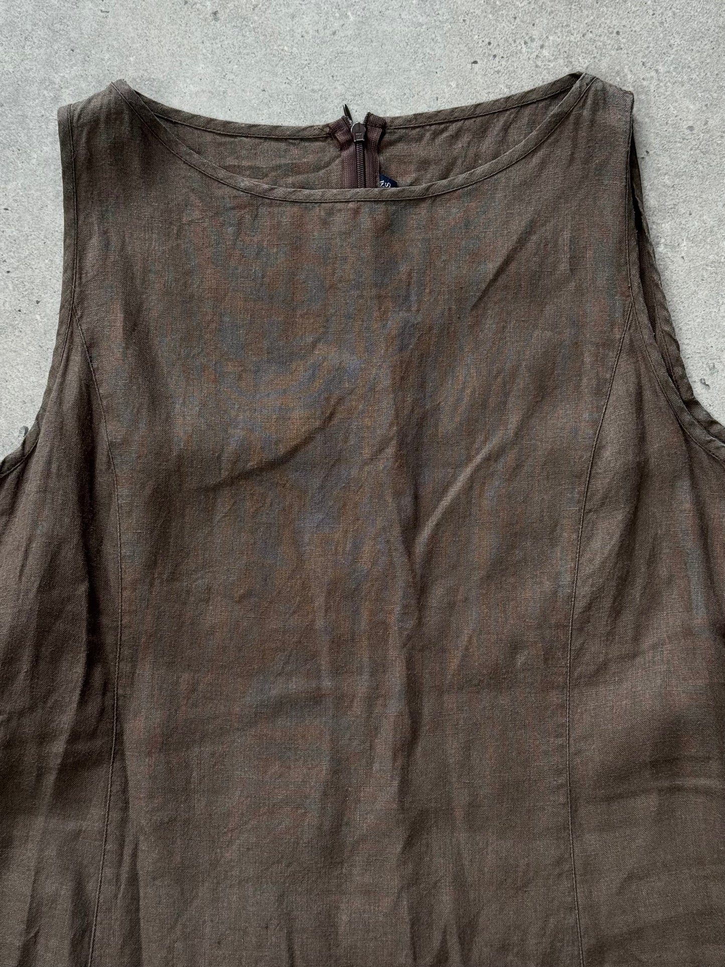 Armani Jeans 1990s Pure Linen Midi Sleeveless Dress - M