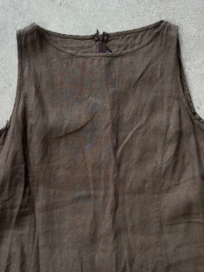 Armani Jeans 1990s Pure Linen Midi Sleeveless Dress - M