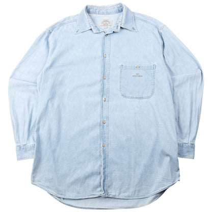 Vintage 90s Armani Jeans Long Sleeve Button Up Denim Shirt Size XL | XL, Blue