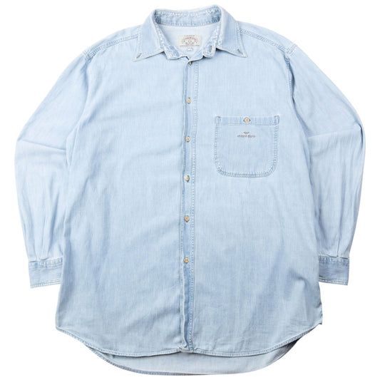 Vintage 90s Armani Jeans Long Sleeve Button Up Denim Shirt Size XL | XL, Blue