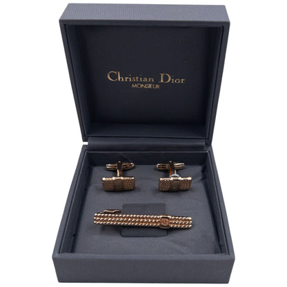 Vintage 90s Dior Embossed Tie Clip & Cufflinks | O/S, Gold
