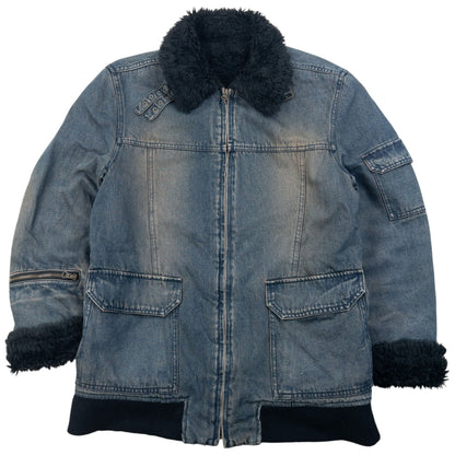 Vintage 2000s PPFM Fur Lined Zip Up Denim Jacket Size M | Medium, Black