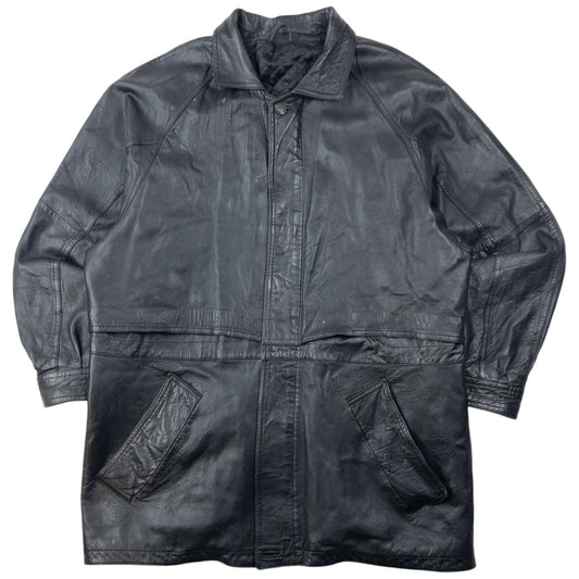 Vintage 80s Hugo Boss Zip Up Leather Jacket Size XXL | XXL, Black