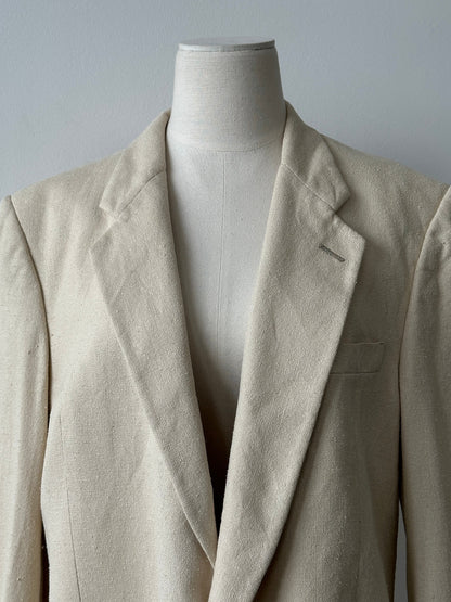 Christian Dior 1980s pure silk single-breasted blazer, tailored fit, navy blue with classic lapel and button details.