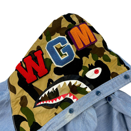 Vintage Bape Shark Button Up Hooded Long Shirt Woman's Size S