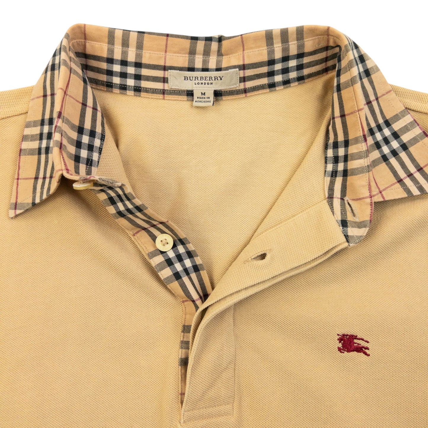 Vintage 2000s Burberry Nova Check Collar Long Sleeve Polo Shirt Size S | Small, Beige