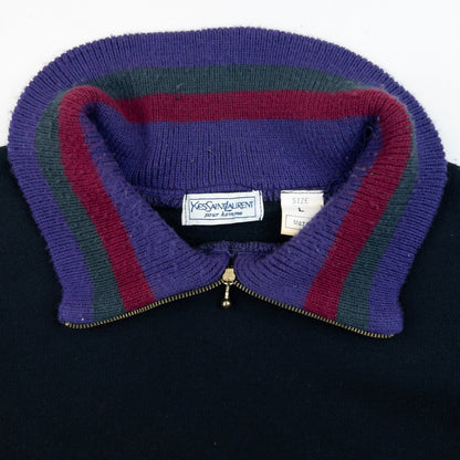 Vintage 80s YSL Yves Saint Laurent Q Zip Sweatshirt Size M | Medium, Black