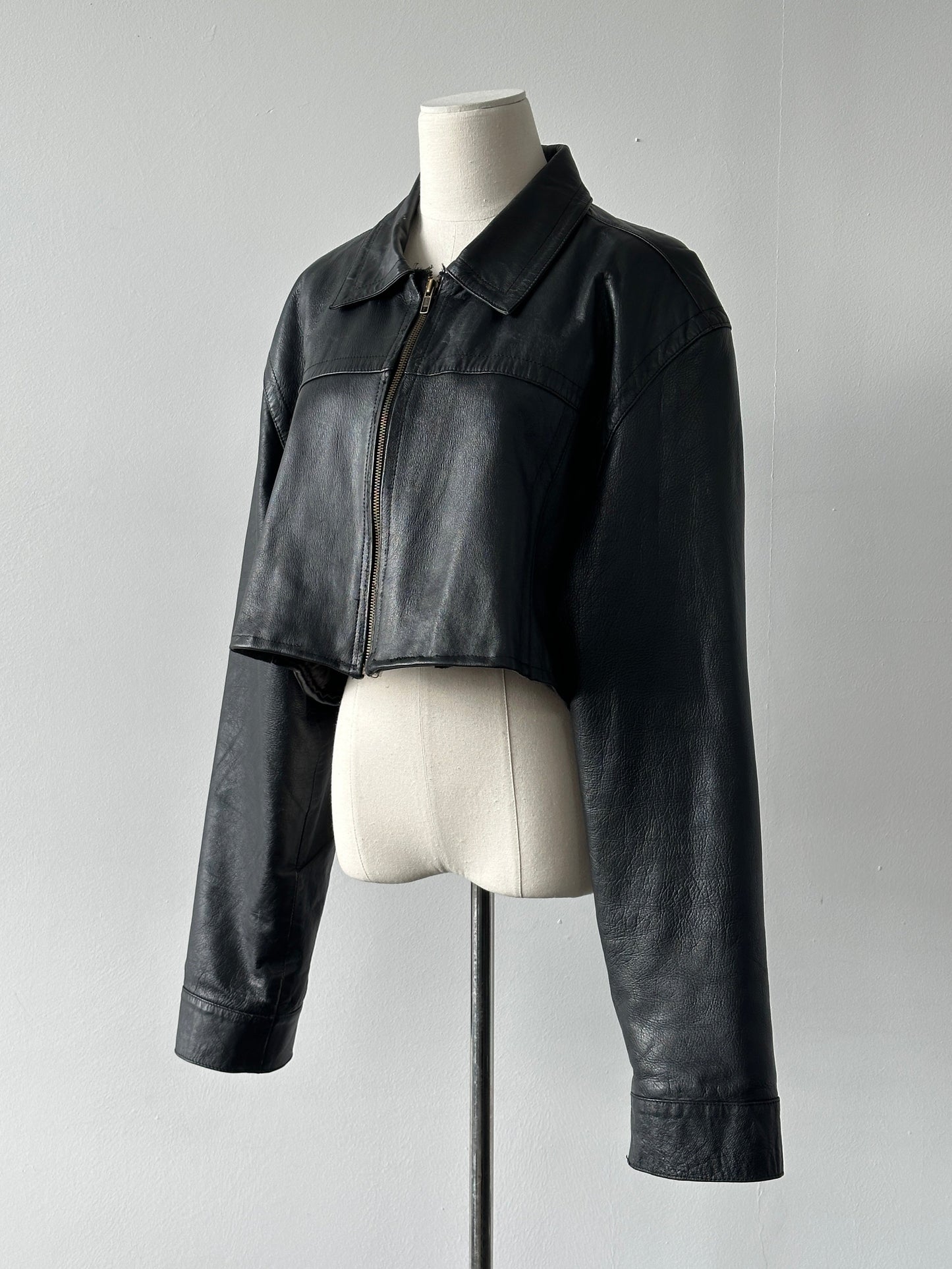 Vintage 1990s Cropped Leather Jacket - XL