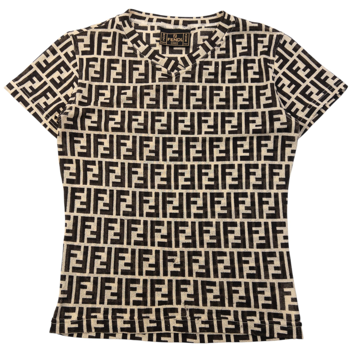 Vintage 90s Fendi Monogram Mesh T Shirt Womens Size S | Small, Brown