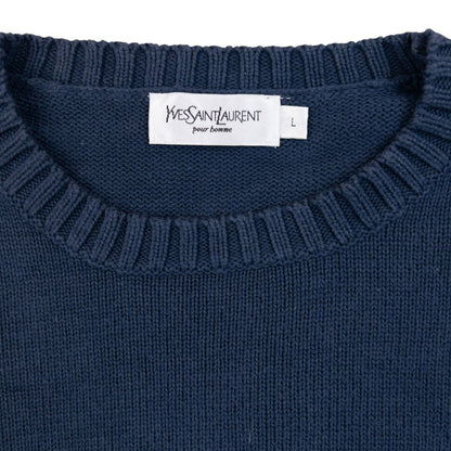 Vintage 2000s YSL Yves Saint Laurent Knit Jumper Size L | Large, Blue