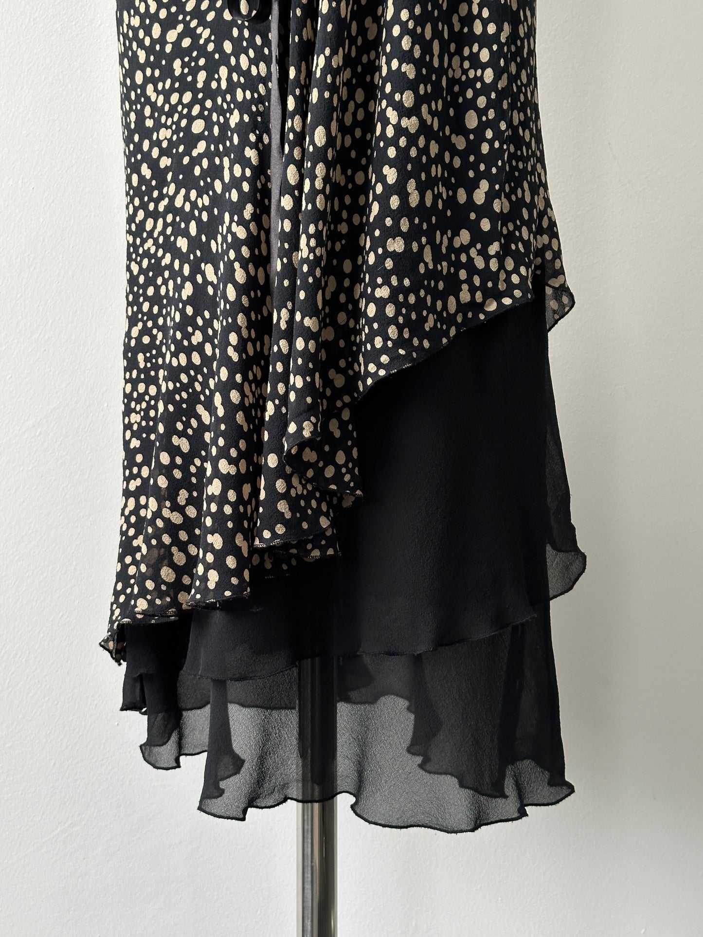 Vintage 2000s Silk Asymmetric Ruffle Print Dress - S-M