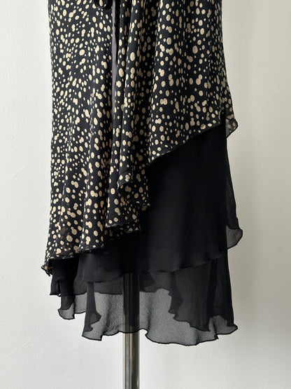 Vintage 2000s Silk Asymmetric Ruffle Print Dress - S-M