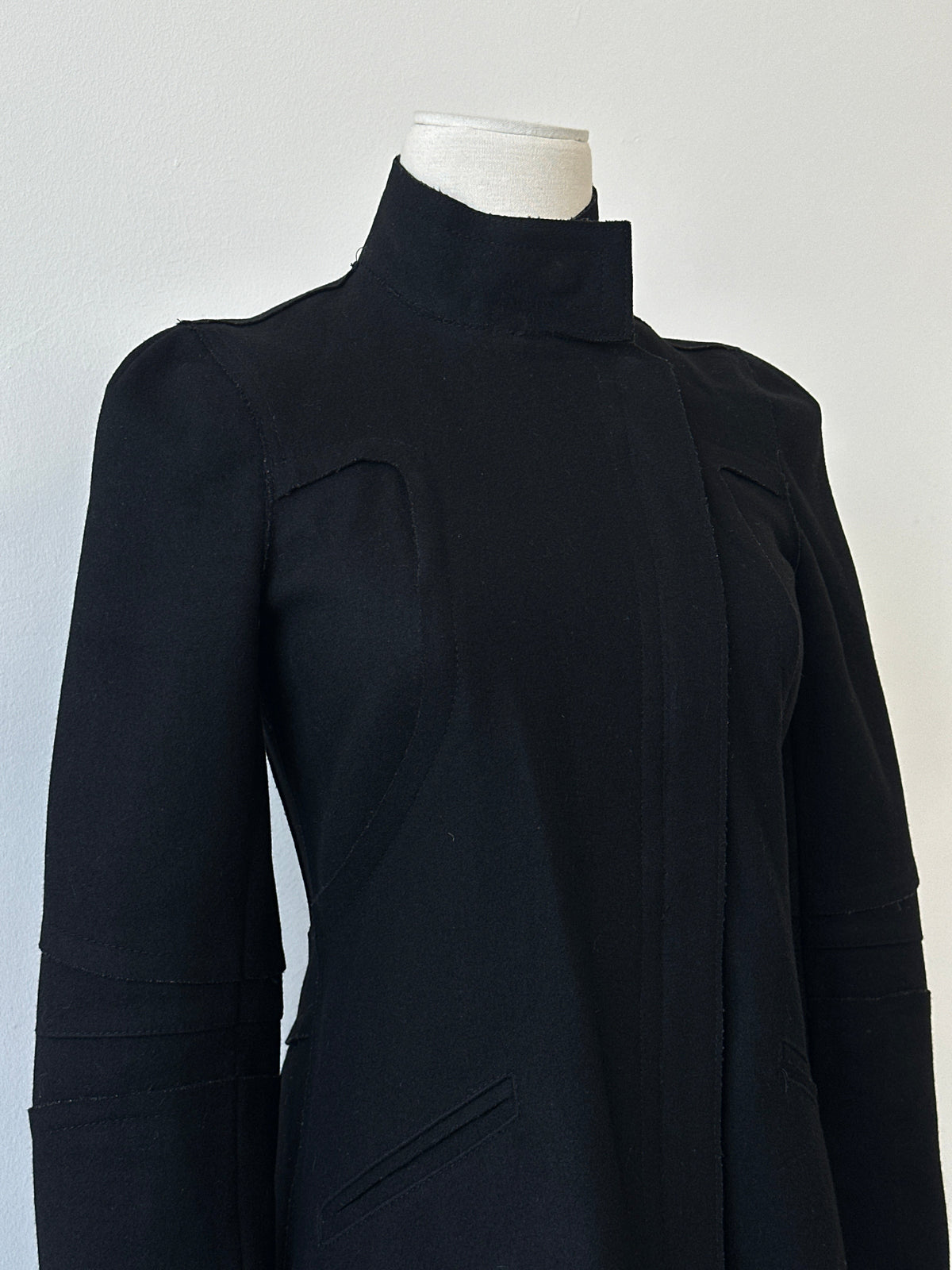 Armani Exchange 2000s Wool Funnel Neck Fitted Coat - XS