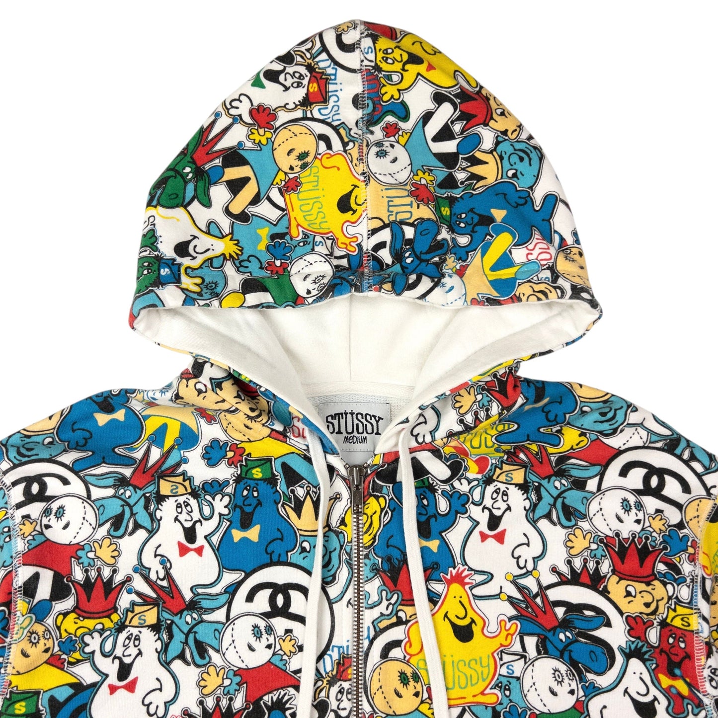 Vintage Stussy Sticker Pattern Zip Up Hoodie Size M