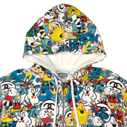 Vintage Stussy Sticker Pattern Zip Up Hoodie Size M
