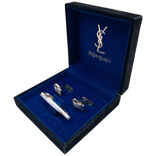 Vintage YSL Yves Saint Laurent Cuff Links and Tie Clip Set