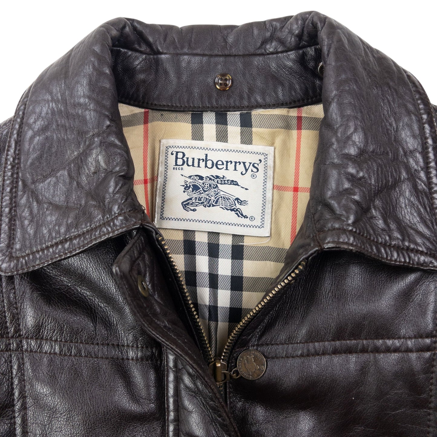 Vintage 80s Burberry Nova Check Lined Leather Jacket Womens Size XL | XL, Brown