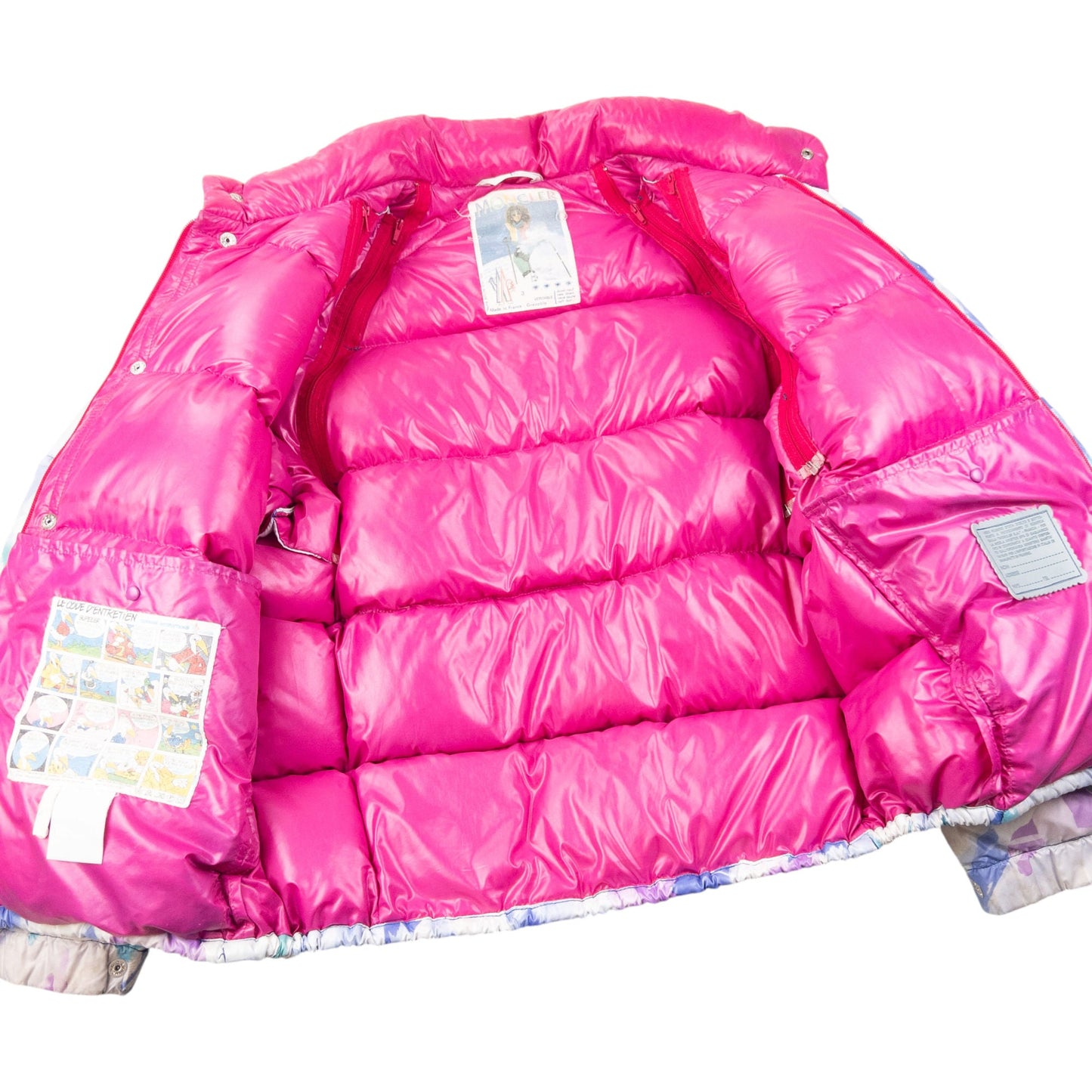Vintage 80s Moncler Zip Off Sleeve Puffer Jacket Size XL | XL, Purple, Blue, White, Pink