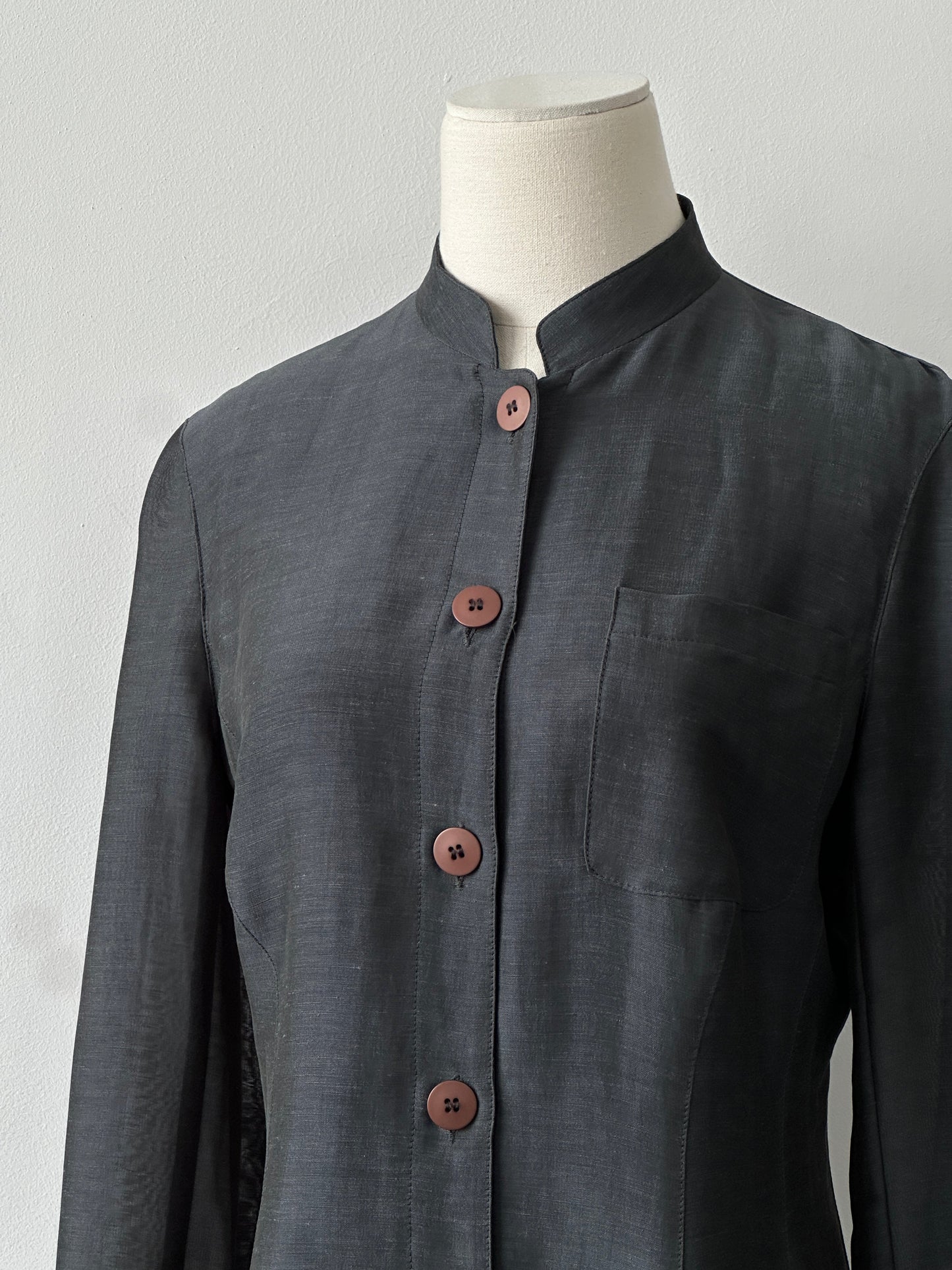 Emporio Armani 1990s Linen High Neck Trench Coat - M