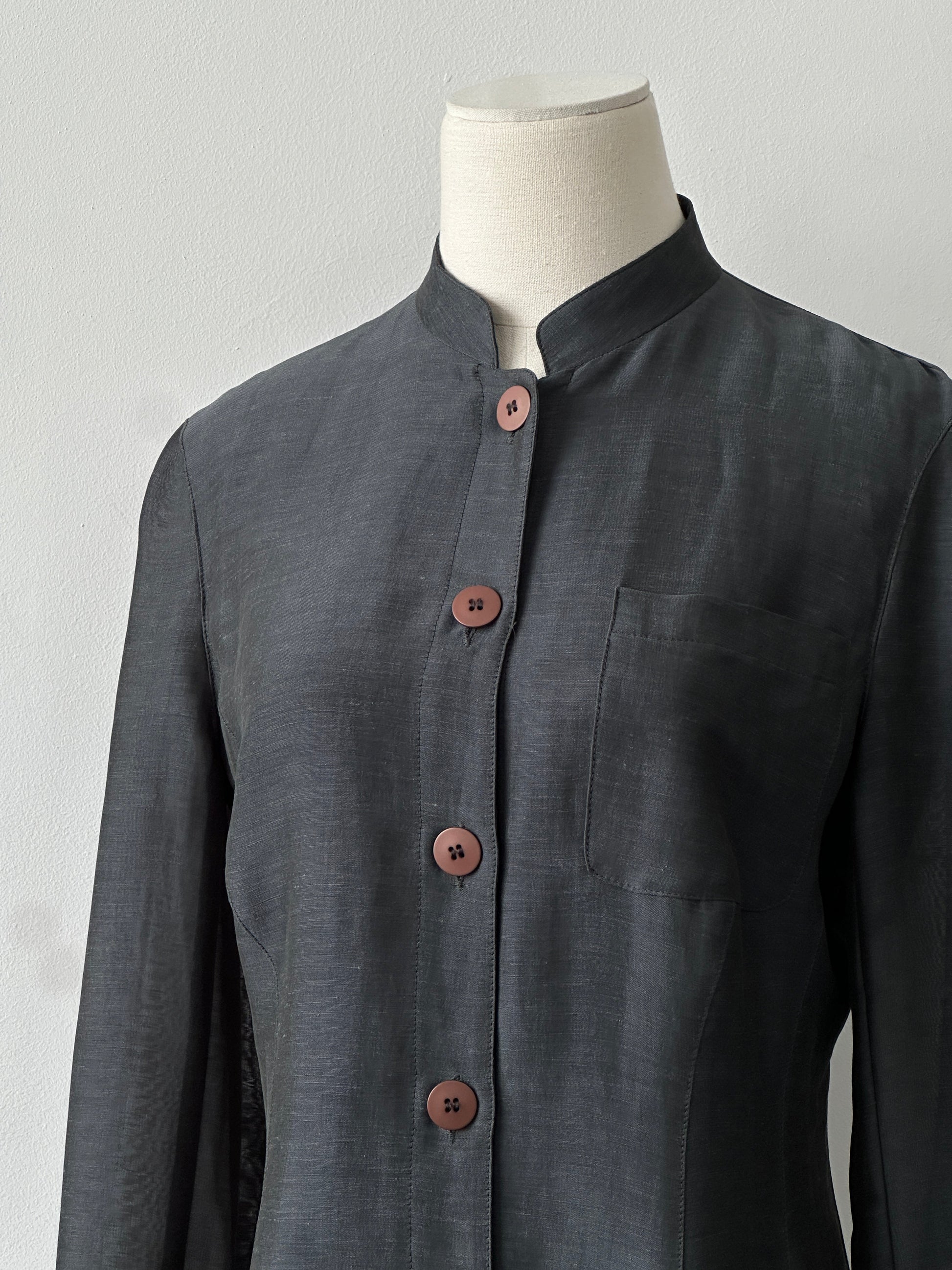 Emporio Armani 1990s Linen High Neck Trench Coat - M