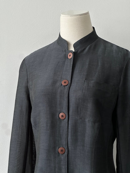 Emporio Armani 1990s Linen High Neck Trench Coat - M