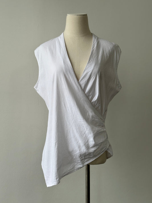Nicole Farhi 2000s Linen Asymmetric Wrap Top - M-L