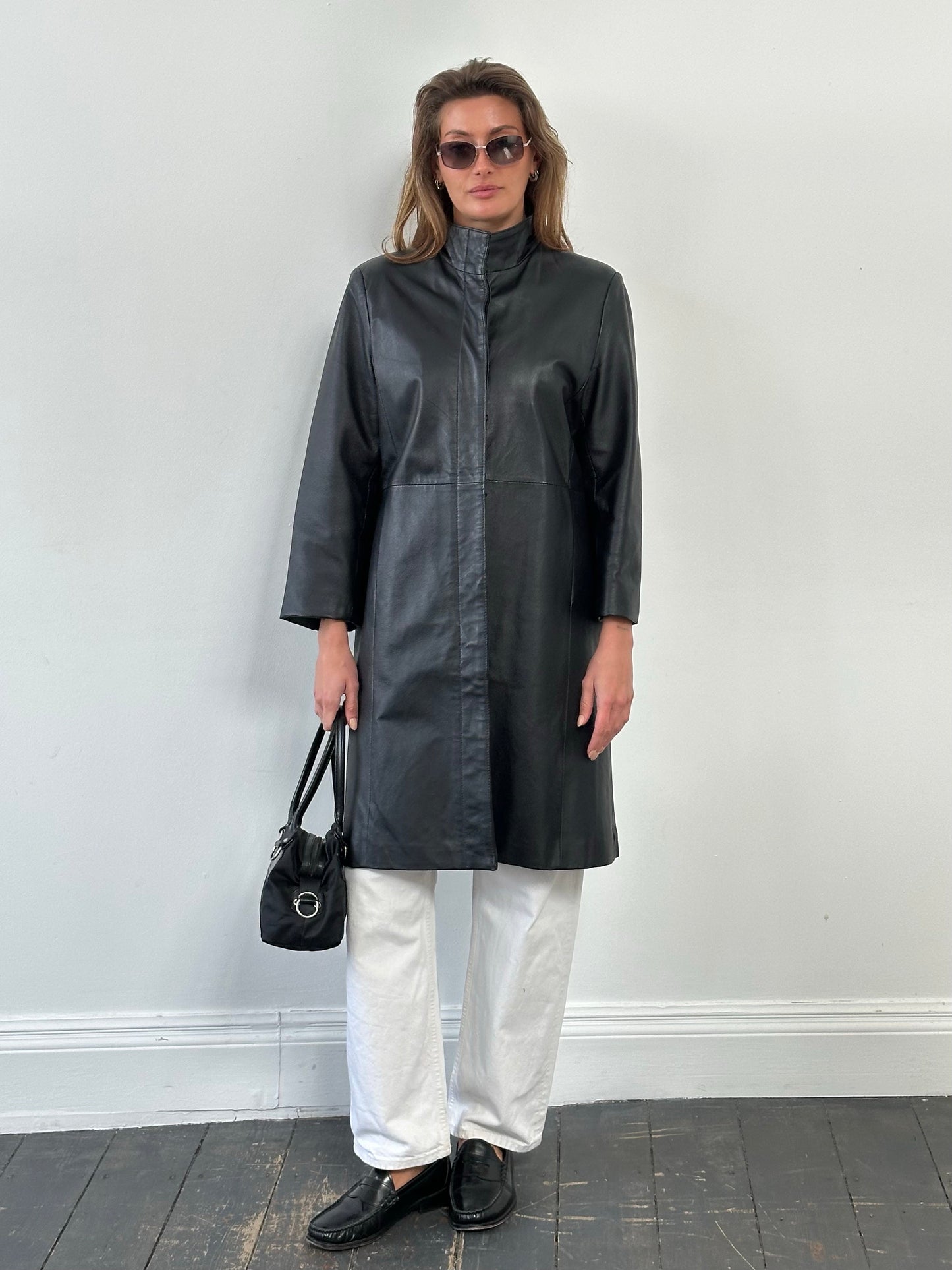 Vintage 1990s High Neck Concealed Placket Trench Coat - S/M